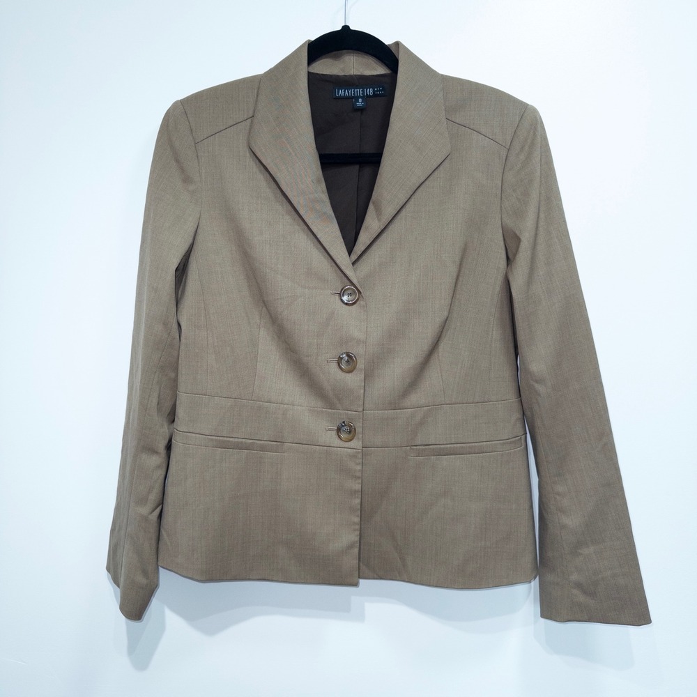 Lafayette 148 Brown Virgin Wool 3-Button Blazer Size‎ 10